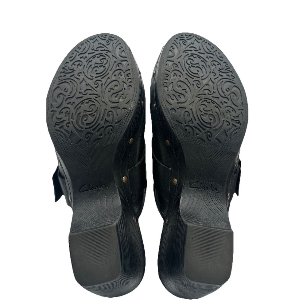 Clarks Black Leather Clog Mules with Decorative Buckle - Picture 6 of 7
